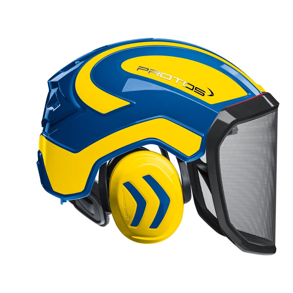 Casco PFANNER Protos Integral Forest senza sottogola Giallo e Blu Attrezzatura Tree Climbing Memigavi.it